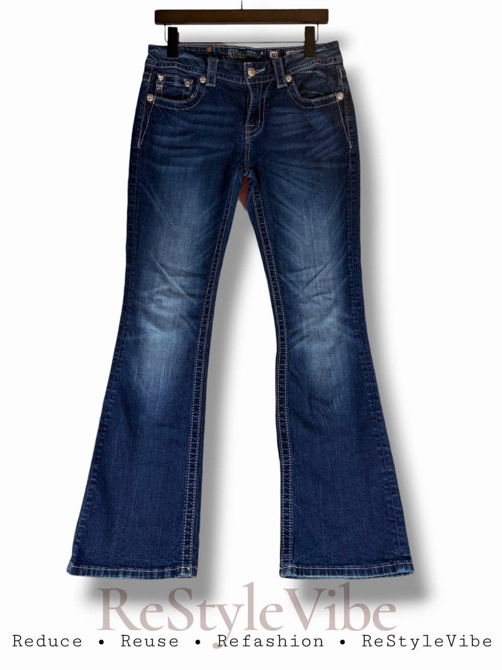 MISS ME Women’s Size 30 Denim Jeans Mid Rise Boot Style Stretch Embellished